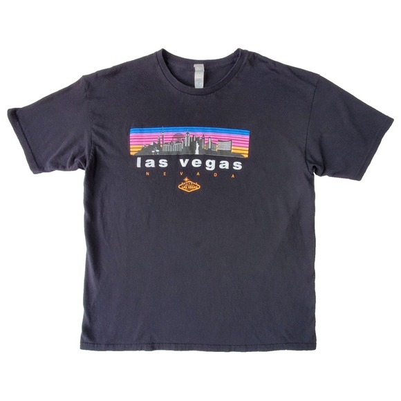 Yazbek Other - Las Vegas Nevada Skyline Graphic T Shirt Mens XL Black Retro Sunset